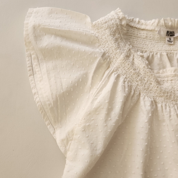 BB DAKOTA Steve Madden Fairy dust smocked Swiss dot flutter sleeve top - Picture 6 of 11